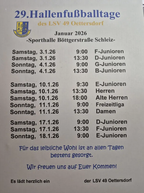 29. Hallenfussballtage des LSV 49 Oettersdorf