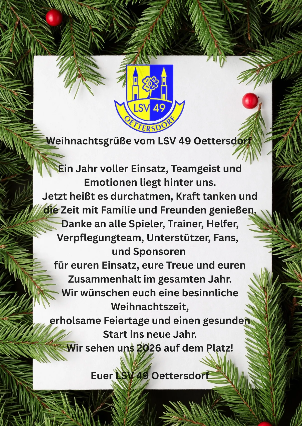 Weihnachtsgrüße vom LSV 49 Oettersdorf