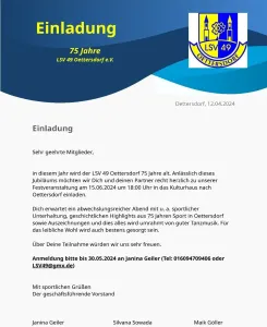 Einladlung 75 Jahre LSV49